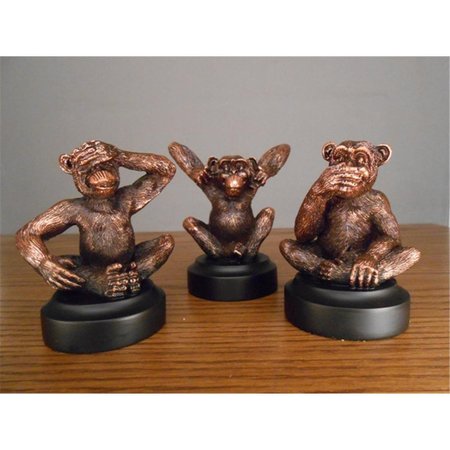 MARIAN IMPORTS Marian Imports F13045 Set Of 3 Monkeys Bronze Plated Resin Sculpture 13045